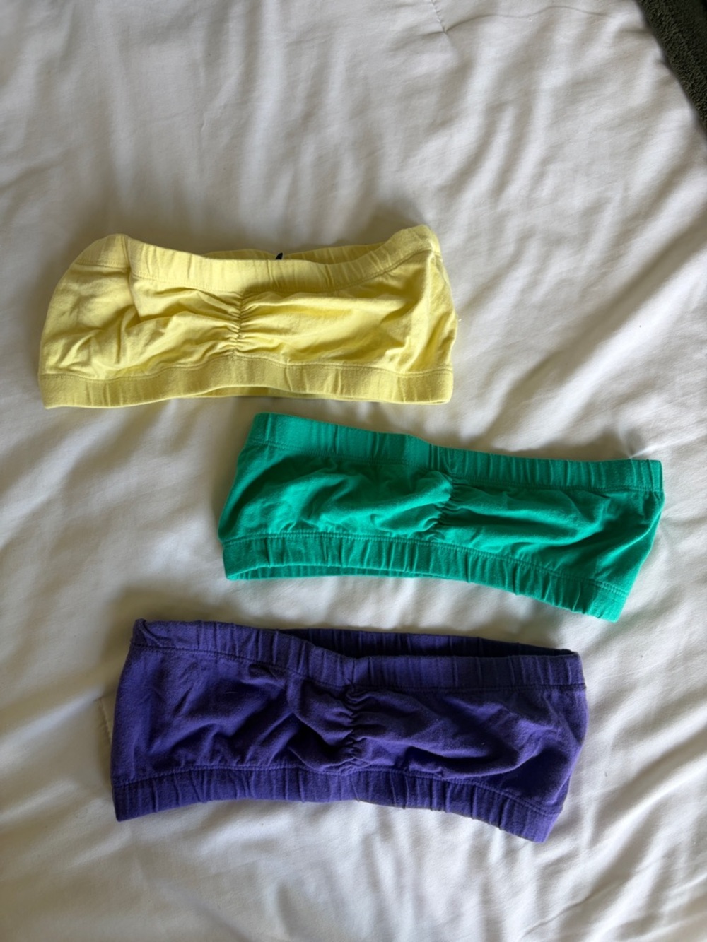 Love Ribbed Bandeau Tops in Yellow, Teal, and Purple